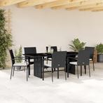 vidaXL 7-delige Tuinset met kussens poly rattan zwart, 6 zitplaatsen, Nieuw, Tuinset, Verzenden