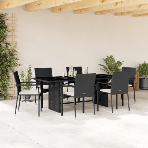 vidaXL 7-delige Tuinset met kussens poly rattan zwart, Tuin en Terras, Tuinsets en Loungesets, Tuinset, Nieuw, 6 zitplaatsen, Rotan