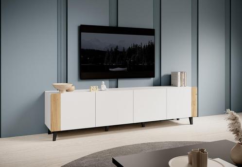 TV-Meubel wit 200x40x52 4 deuren metalen pootjes, Huis en Inrichting, Kasten | Televisiemeubels, 200 cm of meer, 25 tot 50 cm