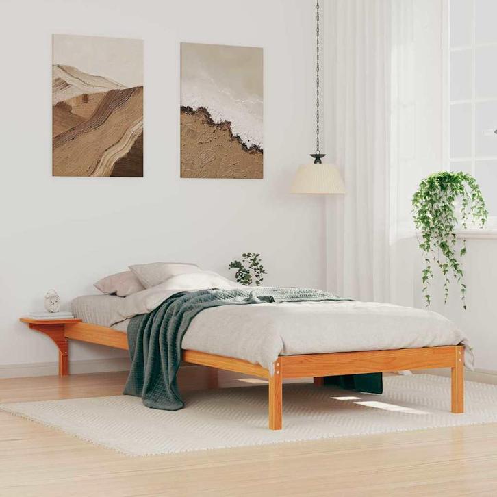 vidaXL Bedframe met Zijtafels Wasbruin 100 x 220 cm Massief, Huis en Inrichting, Slaapkamer | Bedden, Bruin, Nieuw, Hout, Verzenden