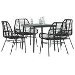vidaXL 5-delige Tuinset poly rattan glas zwart, 4 zitplaatsen, Nieuw, Tuinset, Verzenden