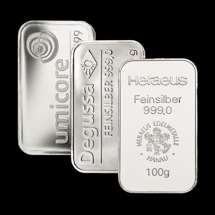 100 gram zilver. Diverse merken., Postzegels en Munten, Edelmetalen en Baren, Zilver, Verzenden