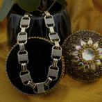 Gouden schakelarmband met zirconia; 22 cm, Gebruikt, Overige kleuren, Ophalen of Verzenden, Met edelsteen