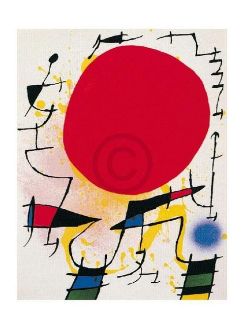 Kunstdruk Joan Miro - Le soleil rouge 40x50cm, Huis en Inrichting, Woonaccessoires | Schilderijen, Tekeningen en Foto's, Nieuw