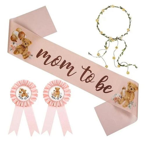 4-delige Babyshower set met sjerp, 2 rozetten en bloemenkran, Hobby en Vrije tijd, Feestartikelen, Geboorte of Huwelijk, Nieuw