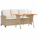 vidaXL Tuinbank 3-zits met kussens & tafel poly rattan beige, Tuin en Terras, Verzenden, Nieuw, Rotan