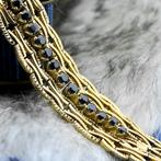 Vintage gouden schakel armband met saffier | 19,5 cm, Gebruikt, Overige kleuren, Ophalen of Verzenden, Met edelsteen