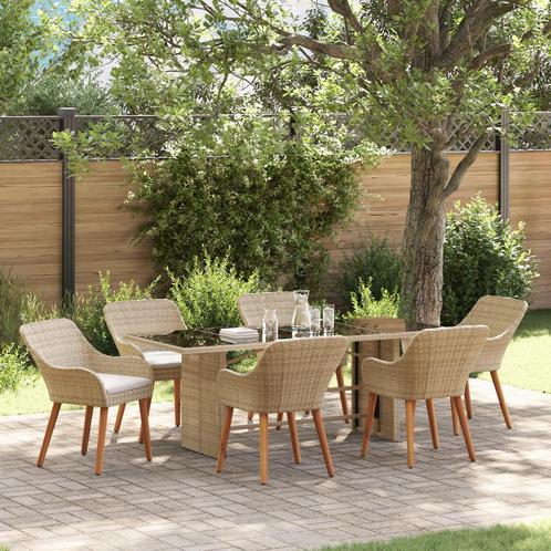 vidaXL 7-delige tuin eettafelset beige poly rattan, Tuin en Terras, Tuinsets en Loungesets, Nieuw, Verzenden