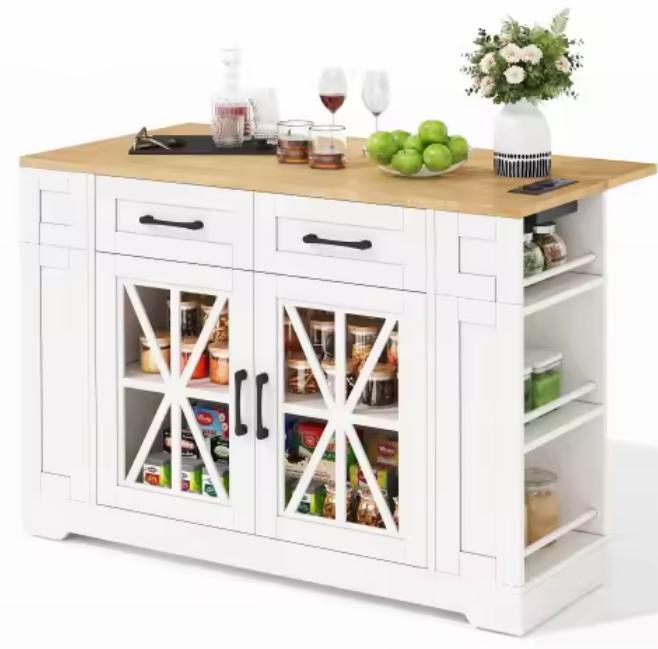 Keukeneiland met Klapblad, USB & Glazen Deur – 120 cm, Huis en Inrichting, Keuken | Keukenelementen, Nieuw, Verzenden