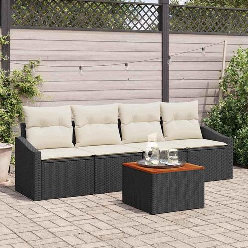 vidaXL Tuin Sofa Set 5 pcs Zwart, wit, Tuin en Terras, Tuinsets en Loungesets, Nieuw, Rotan, Verzenden