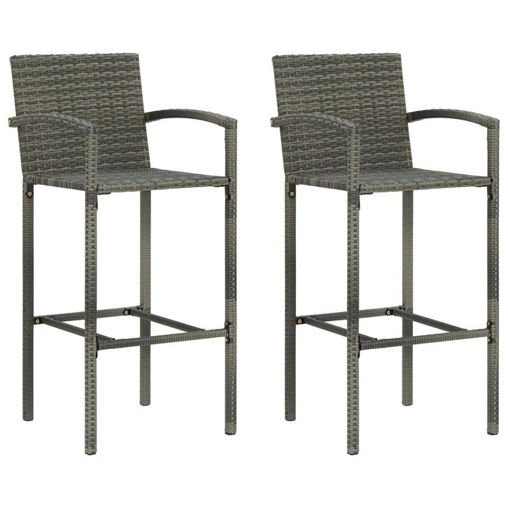 vidaXL Barkrukken 2 st poly rattan grijs, Tuin en Terras, Tuinstoelen, Nieuw, Rotan, Verzenden