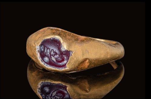 Sasanian Goud Gouden ring (Sassaniden) met inscriptie |, Sieraden, Tassen en Uiterlijk, Antieke sieraden