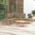 vidaXL 6-delige Loungeset met kussens bamboe taupe, Verzenden, Nieuw, Hout, Loungeset