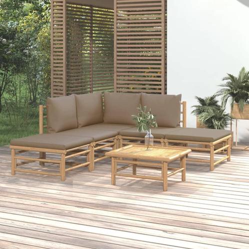 vidaXL 6-delige Loungeset met kussens bamboe taupe, Tuin en Terras, Tuinsets en Loungesets, Loungeset, Nieuw, Hout, Verzenden