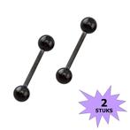 Fako Bijoux® - Barbell Piercing - 12mm - Zwart - 2 Stuks, Verzenden, Nieuw