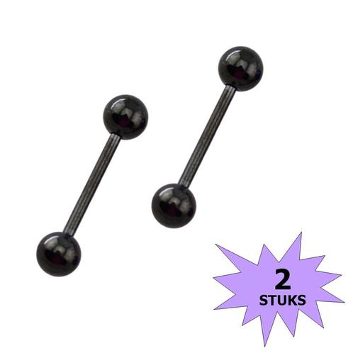 Fako Bijoux® - Barbell Piercing - 12mm - Zwart - 2 Stuks, Sieraden, Tassen en Uiterlijk, Piercings, Verzenden