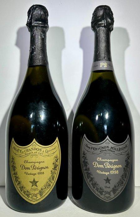 1998 Dom Pérignon, Vintage Brut & P2 - Champagne Brut - 2, Verzamelen, Wijnen
