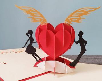 4 PACK Wings of Heart, Valentijnskaart 3D Pop-up