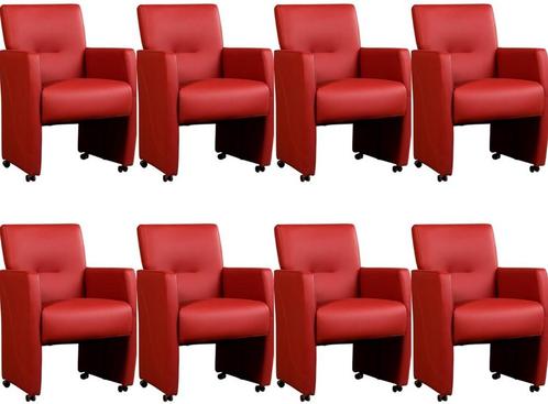 Set van 8 Rode leren moderne eetkamerfauteuils - Toledo Leer, Huis en Inrichting, Stoelen, Vijf, Zes of meer stoelen, Overige kleuren