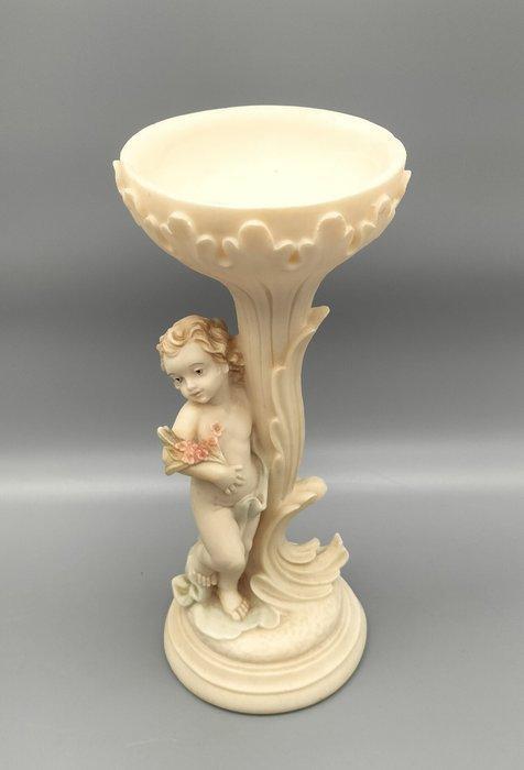 Kaarsenhouder - Albast - Kind engel met bloemen, Antiek en Kunst, Curiosa en Brocante