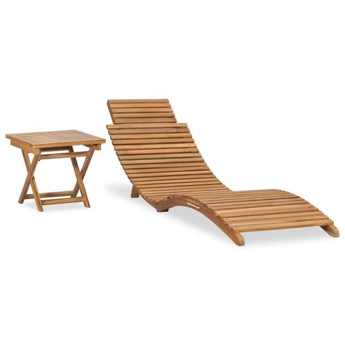 vidaXL Ligbed met inklapbare tafel massief teakhout, Tuin en Terras, Ligbedden, Nieuw, Verzenden