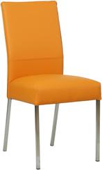 Oranje leren moderne eetkamerstoel - poot vierkant rvs - Tol, Nieuw, Leer, Ophalen of Verzenden, Eén