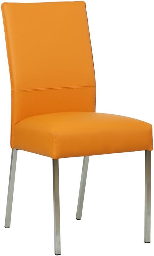 Oranje leren moderne eetkamerstoel - poot vierkant rvs - Tol, Huis en Inrichting, Stoelen, Eén, Nieuw, Leer, Ophalen of Verzenden