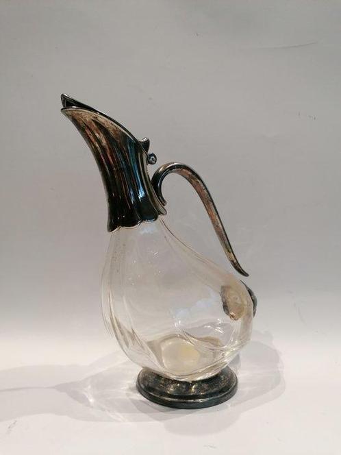 Karaf - Endvormige - Glas, Verzilverd - Karaf Art Nouveau, Antiek en Kunst, Antiek | Meubels | Tafels