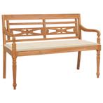 vidaXL Bank Batavia met crèmekleurig kussen 120 cm massief, Tuin en Terras, Verzenden, Nieuw, Teakhout