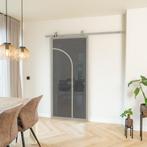 Stalen Schuifdeur - Kiezelgrijs - 2 Vlaks rond - Rookglas, Doe-het-zelf en Verbouw, 75 tot 150 cm, Nieuw, 150 tot 225 cm, Metaal