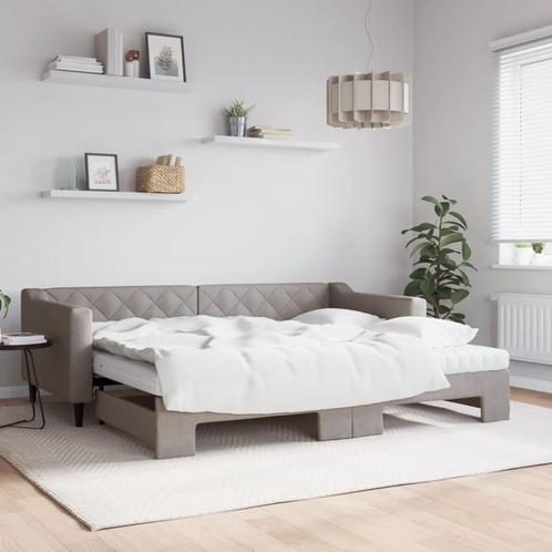 vidaXL Slaapbank met onderschuifbed en matrassen 90x200 cm, Huis en Inrichting, Slaapkamer | Bedden, 90 cm, 200 cm, Eenpersoons
