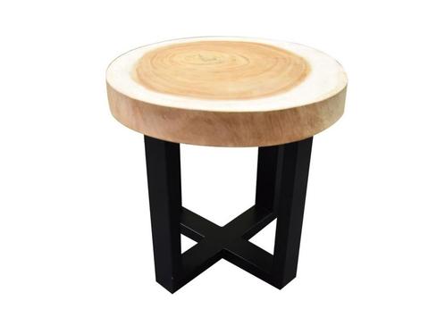 Boomstamtafel met gepoedercoat RVS poten  50xH47 cm rond -, Tuin en Terras, Tuintafels, Nieuw, Ophalen of Verzenden