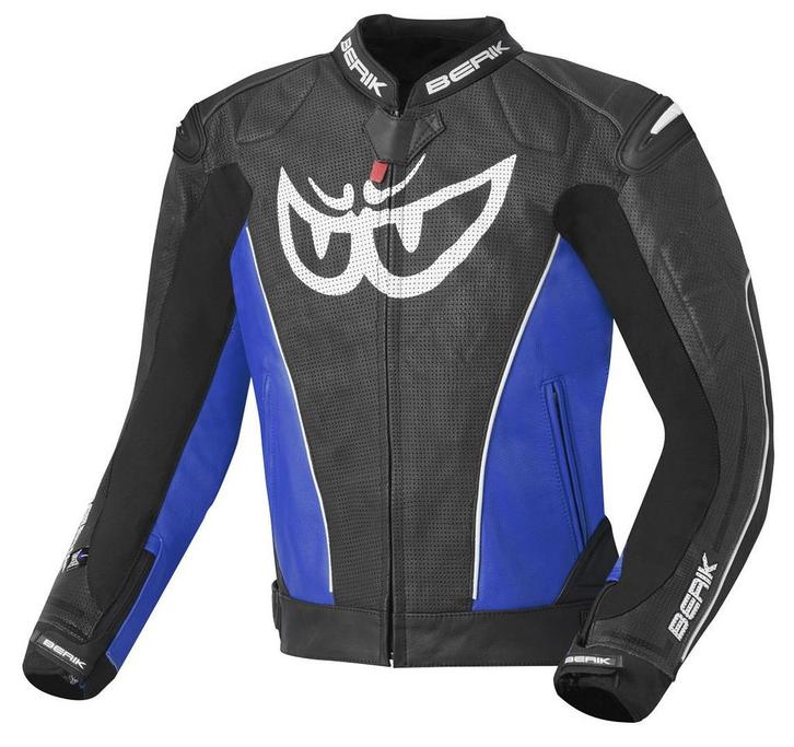 Berik Street Zwart Blauw Leren Motorjas, Motoren, Kleding | Motorkleding, Heren, Nieuw met kaartje, Jas | leer, Verzenden