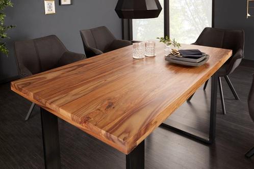 Massief houten eettafel IRON CRAFT 140cm naturel zwarte, Huis en Inrichting, Tafels | Eettafels, Ophalen of Verzenden