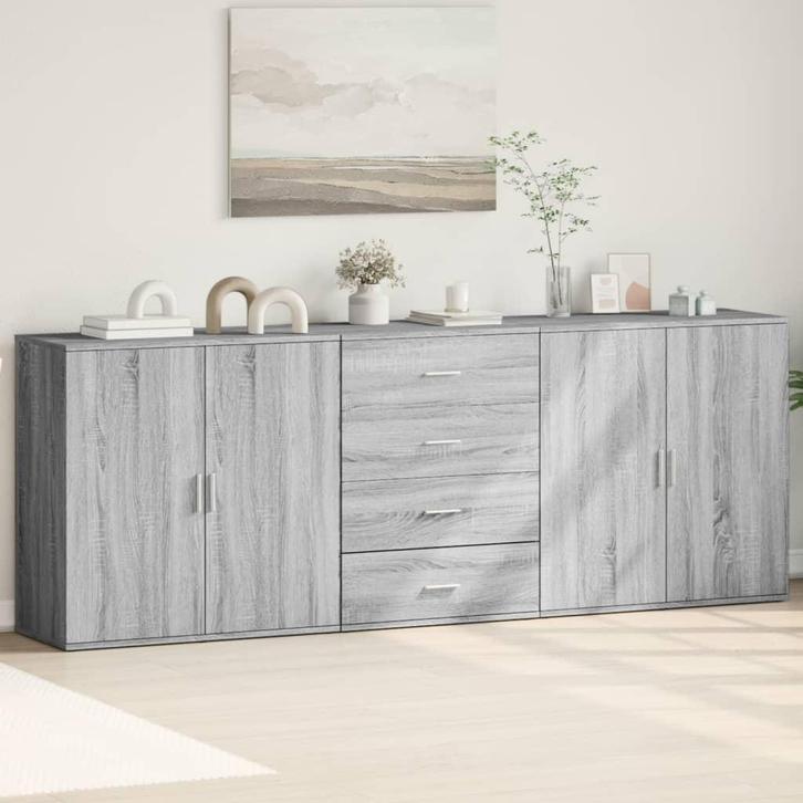 vidaXL Dressoirs 3 st bewerkt hout grijs sonoma eikenkleurig, Huis en Inrichting, Kasten | Dressoirs, 75 cm of meer, Nieuw, Minder dan 50 cm