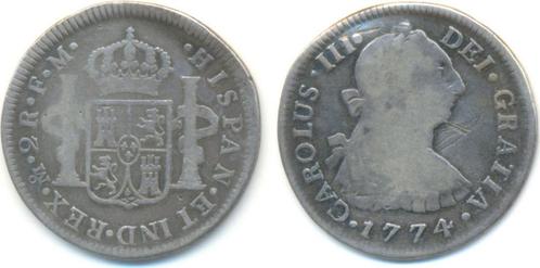 2 Reales Mexiko 1774 Fm Spanien: Carlos Iii, 1759-1788:, Postzegels en Munten, Munten | Europa | Niet-Euromunten, Verzenden