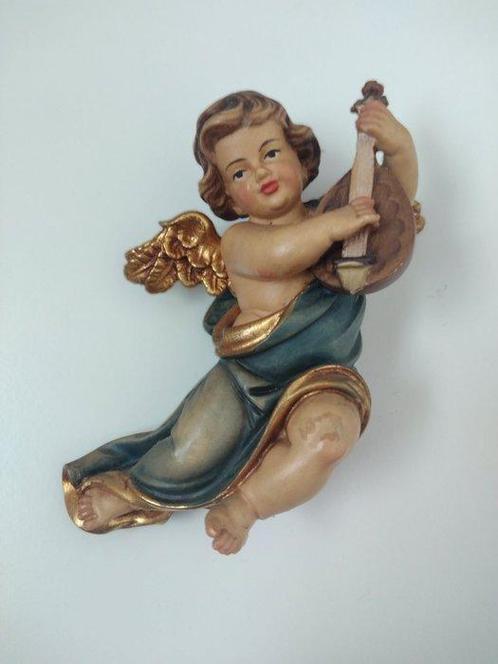Snijwerk, Farbiger Engel mit Mandoline - Schutzengel -, Antiek en Kunst, Antiek | Boeken en Bijbels