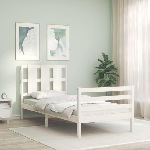 vidaXL Bedframe met hoofdbord massief hout wit 90x200 cm, Huis en Inrichting, Slaapkamer | Bedden, 90 cm, 200 cm, Wit, Eenpersoons