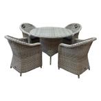 Chester Riccione dining tuinset 110cm rond 5-delig wit, Tuin en Terras, Tuinsets en Loungesets, Ophalen of Verzenden, Nieuw, Wicker