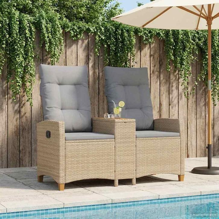 vidaXL Ligbank met tafel Beige en Licht Grijs 126 x 65 x 112, Tuin en Terras, Tuinbanken, Nieuw, Rotan, Verzenden