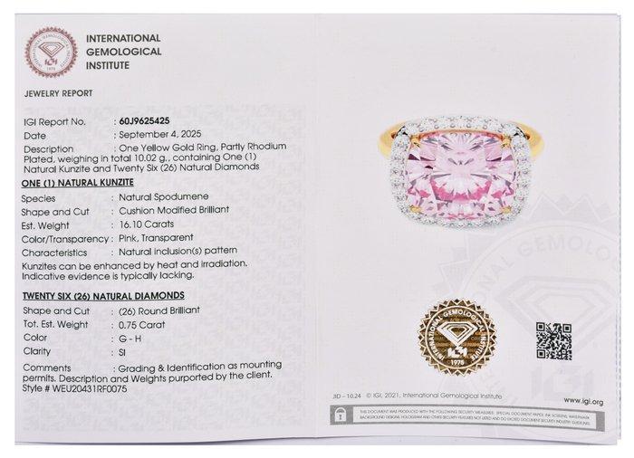 Ring - 14 karaat Geel goud - 16.85ct. tw. Kunziet - Diamant, Sieraden, Tassen en Uiterlijk, Ringen