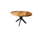 Veiling - Eettafel mangohout rond 120cm  incl zwarte spinpoo, Huis en Inrichting, Tafels | Eettafels, Nieuw