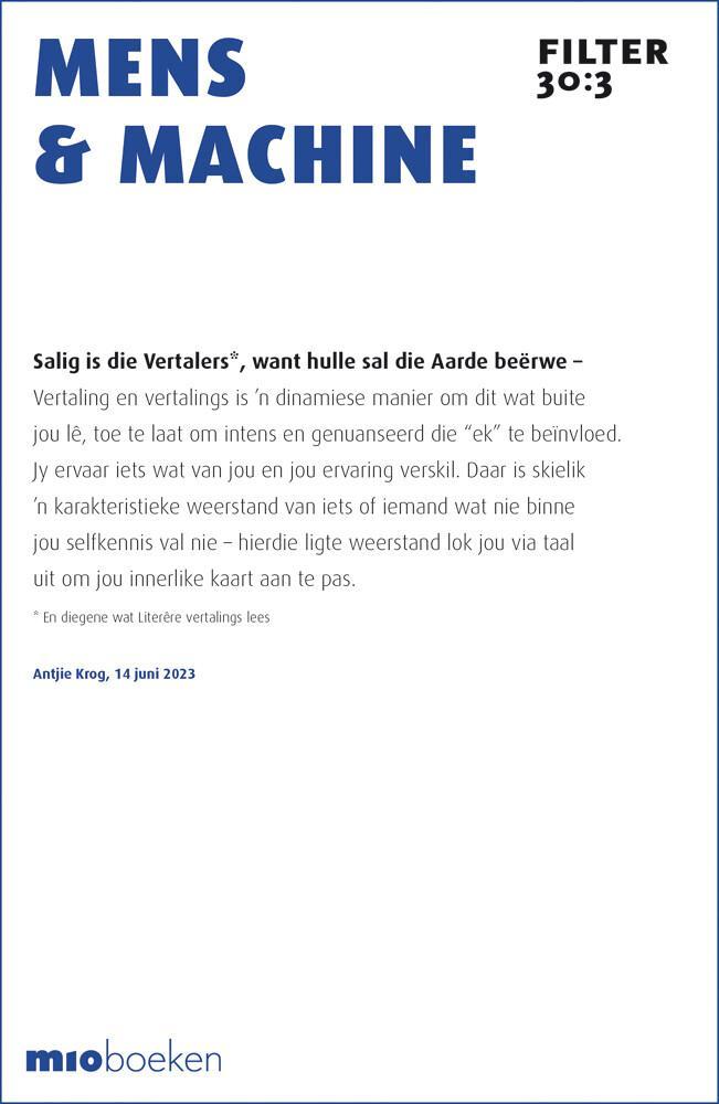 Mens & machine / Filter – Tijdschrift over vertalen /, Boeken, Literatuur, Gelezen, Verzenden
