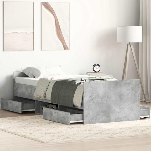 vidaXL Bedframe met hoofd- en voeteneinde betongrijs 90x200, Huis en Inrichting, Slaapkamer | Bedden, 90 cm, 200 cm, Grijs, Eenpersoons