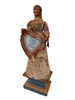 Antiek Mariabeeldje - 38 cm - Papier mache - Hout - Stof -