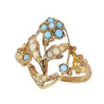 Ring - 18 karaat Geel goud, Roségoud - Parel - Turkoois,, Nieuw