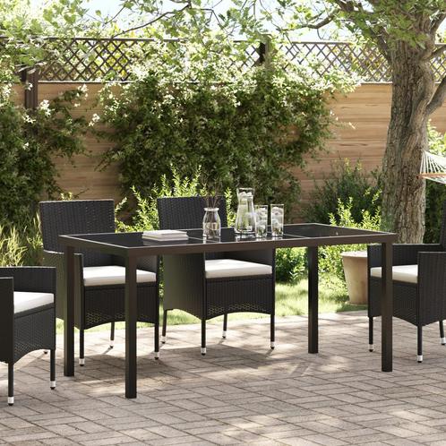 vidaXL Tuin Tafel Zwart 160 x 80 x 73 cm Met Gelaagd Glas, Tuin en Terras, Tuintafels, Nieuw, Metaal, Verzenden