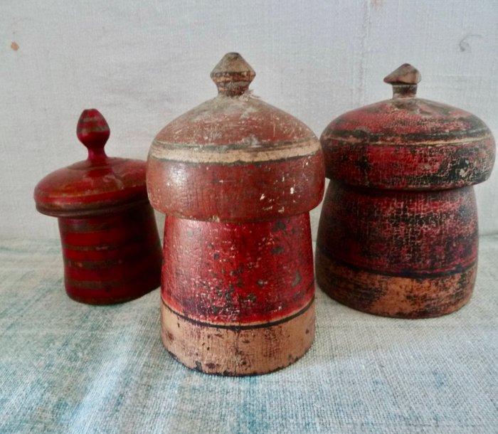 Set van 3 Tika-dozen - Hout - India - circa 1940, Antiek en Kunst, Kunst | Niet-Westerse kunst