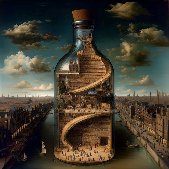 Le Yack - The Library Within the Bottle - Hand signed, Antiek en Kunst, Kunst | Designobjecten