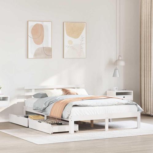 vidaXL Bedframe met lades massief grenenhout wit 120x200 cm, Huis en Inrichting, Slaapkamer | Bedden, 120 cm, 200 cm, Wit, Twijfelaar